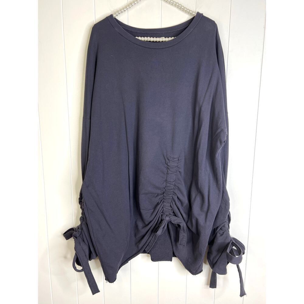 Tularosa x Revolve Kenn Sweatshirt Navy Long Sleeve Raw Hem Adjustable Ruched XL